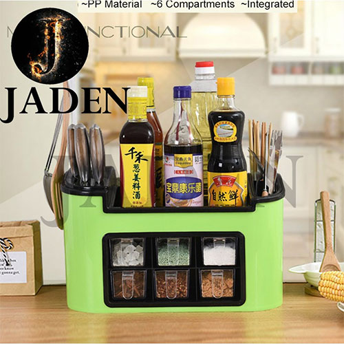 JADEN All In One Multifunctional Kitchen Rack Six Grid Condiments Seasoning Storage Box Set 1368