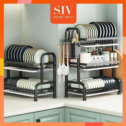 SIV 2/3 Stainless Steel Dish Drainer Rak Dish Plate Drying Storage Rack Organizer