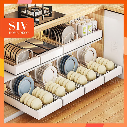 SIV 2-Tier Sliding Cabinet Basket Kitchen Cabinet Pull Out Drawer Organizer Rack Stackable Under Sink Storage Shelf