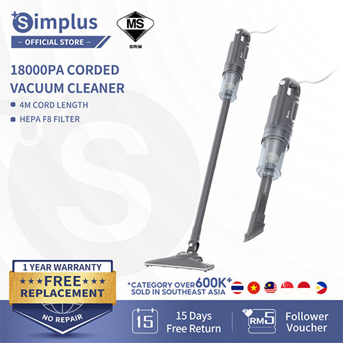 Simplus Vacuum Cleaner Corded 18kPA 2 in 1 Brush 4M Wire 9 Brush Set